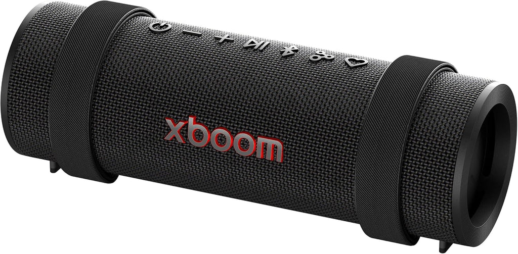 LG xboom Grab by will.i.am, altavoz Bluetooth portátil para deportes y atletas, hasta 20 horas, IP67 resistente al polvo y al agua, correas de transporte ajustables. Perfecto para ciclismo y senderismo