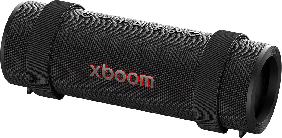 LG xboom Grab by will.i.am, altavoz Bluetooth portátil para deportes y atletas, hasta 20 horas, IP67 resistente al polvo y al agua, correas de transporte ajustables. Perfecto para ciclismo y senderismo