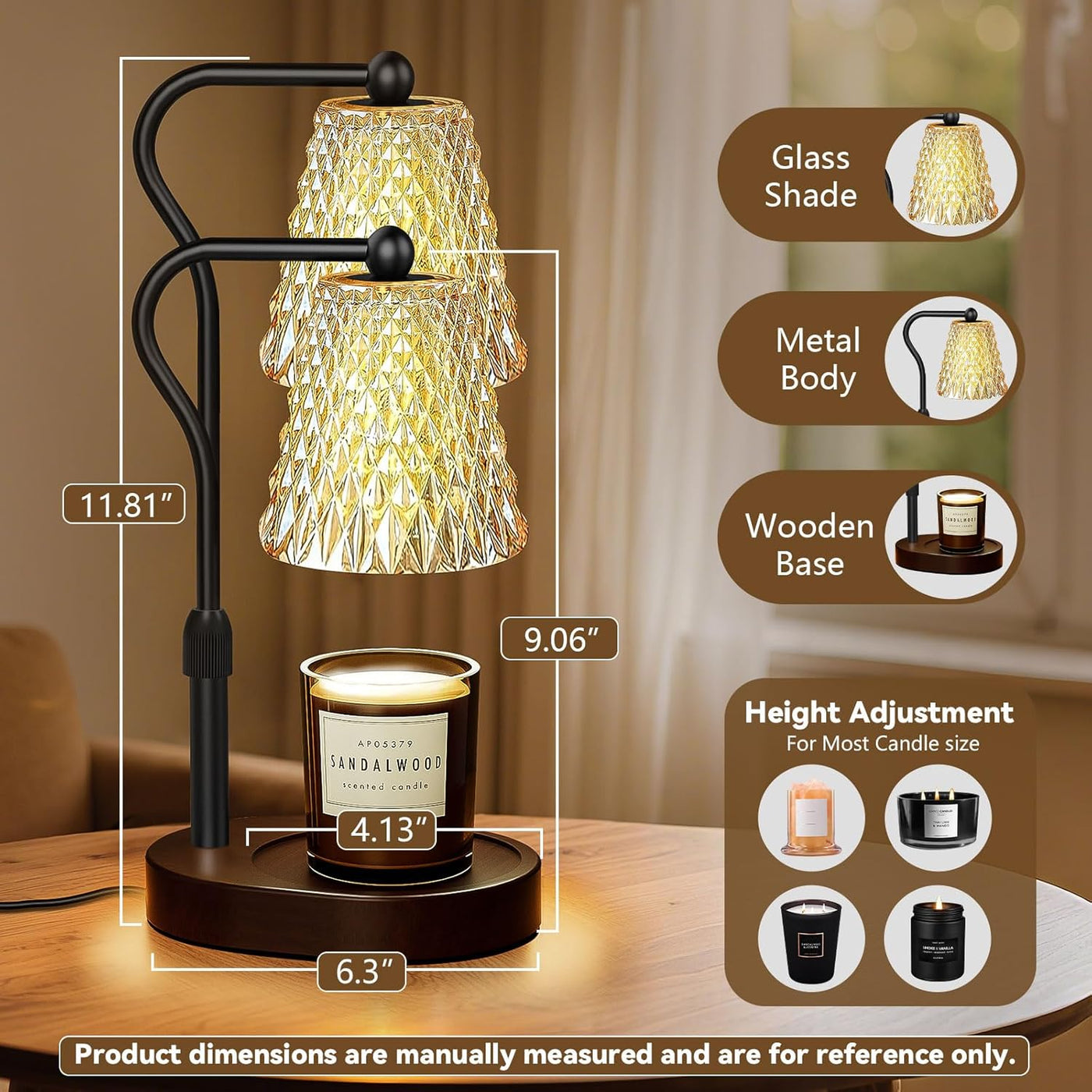 Luxmore Lámpara calentadora de velas con temporizador regulable, re...