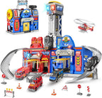 OCHIDO Juguetes para niños de 3, 4, 5, 6 años, gran kit de juego de acción de la ciudad con luces y sonidos, walkie-talkie, pista transformable de policía y estación de bomberos plegable con juguete