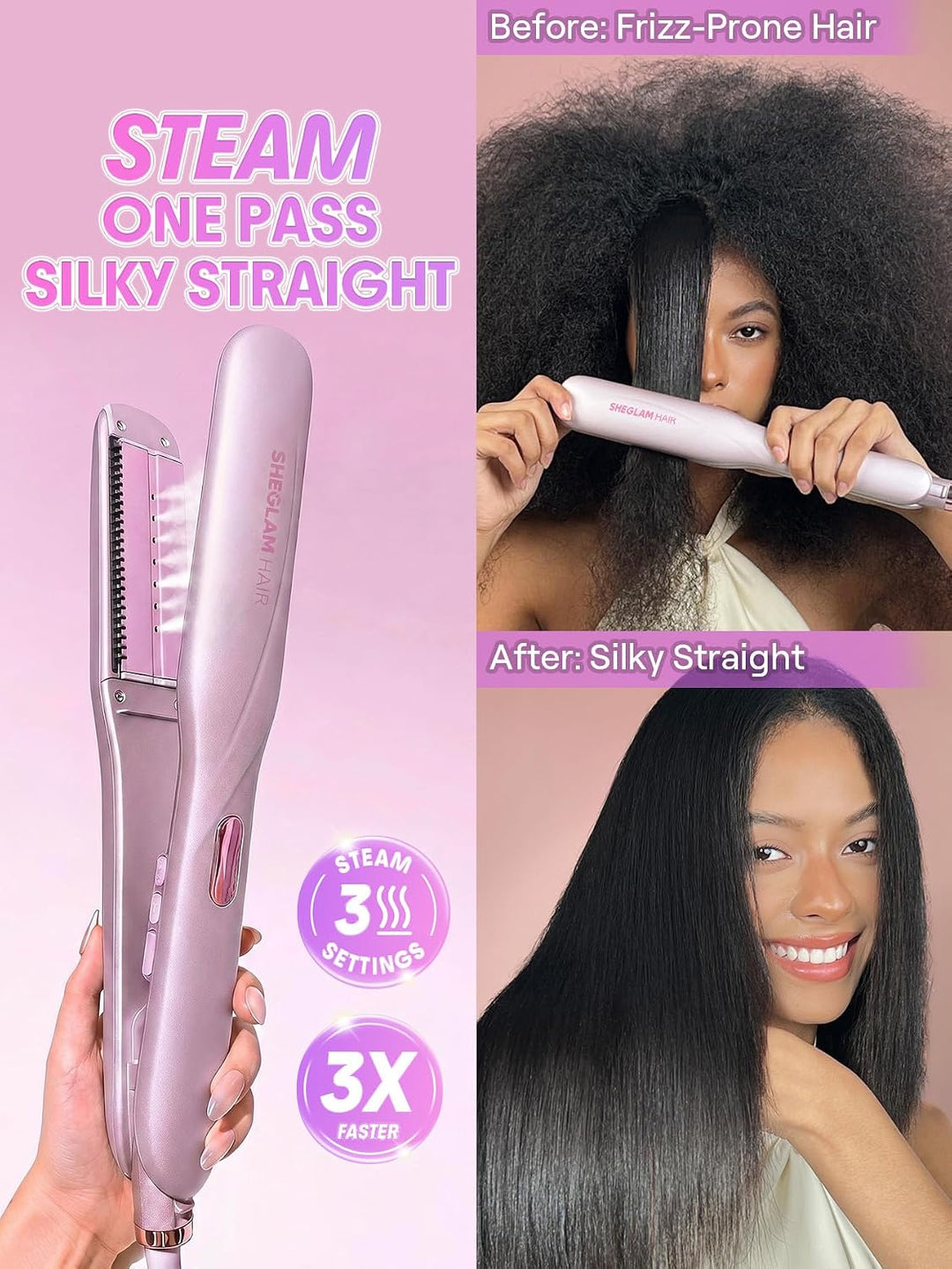 SHEGLAM Steam Flat Iron Hair Straightener 1.5" Ceramic Flat Iron wi...