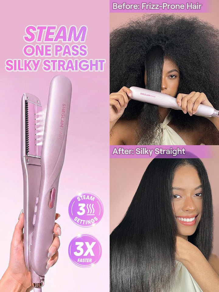 SHEGLAM Steam Flat Iron Hair Straightener 1.5" Ceramic Flat Iron wi...