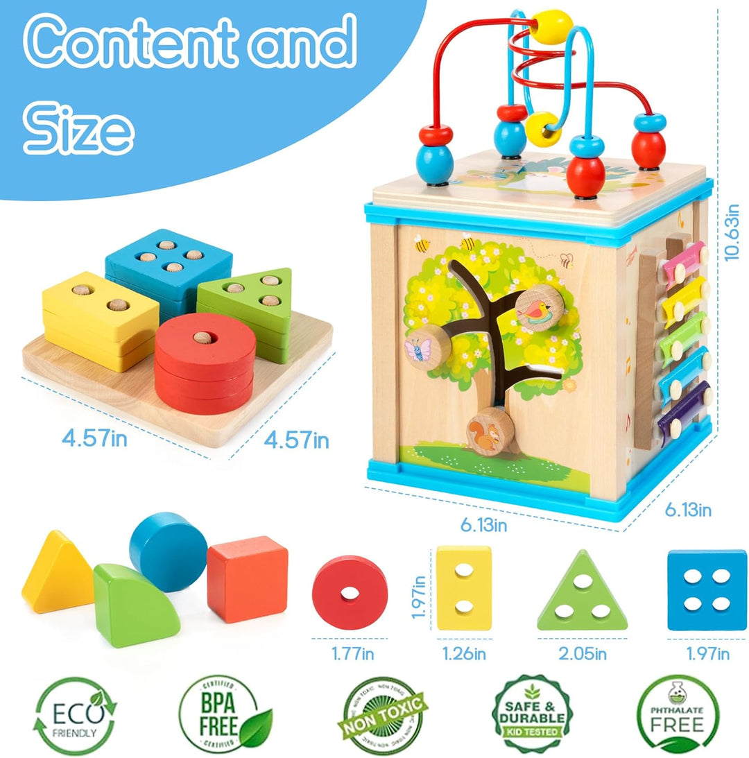 WOODMAM Cubo de Actividades de Madera 7 en 1, Juguetes Montessori p...