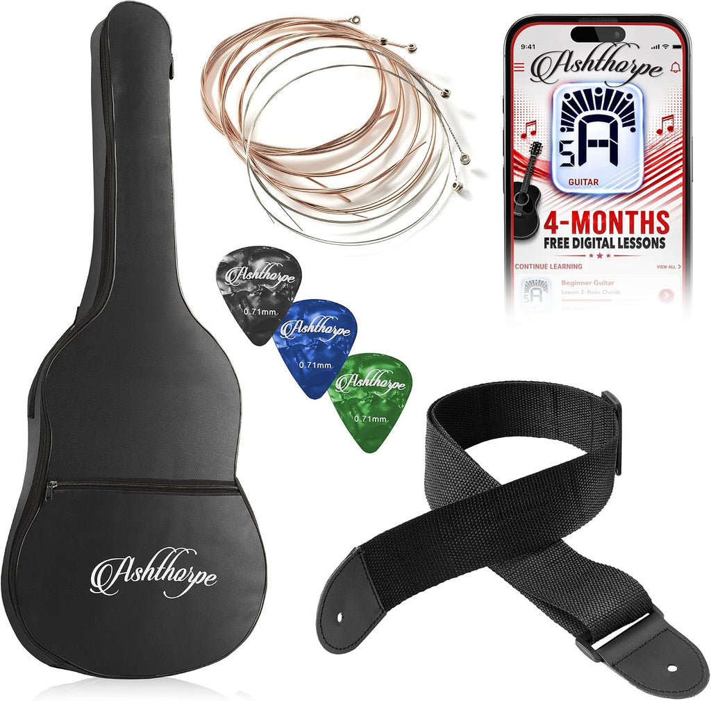 Ashthorpe Guitarra acústica infantil de 30 pulgadas (Sunburst), kit de inicio para principiantes con bolsa de concierto, cuerdas adicionales, correa, púas y lecciones