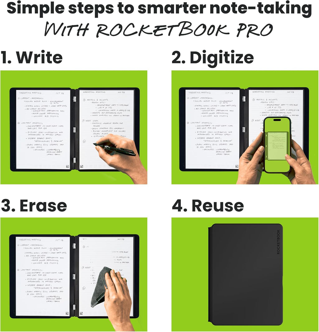 Rocketbook Pro Smart - Cuaderno reutilizable, letra de 8.5 x 11, color