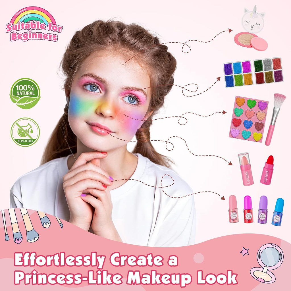 Kit de maquillaje de 59 piezas para niña, estuche de maquillaje lavable