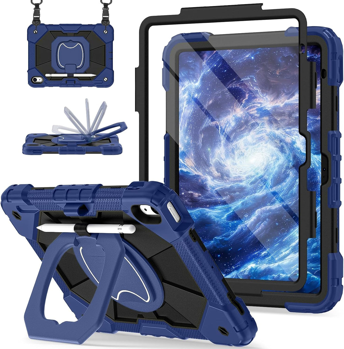 Funda para iPad (A16) de 11ª generación de 11 pulgadas (2025) / Funda para iPad de 10ª generación de 10.9 pulgadas (2022) con soporte giratorio de 360°, protector de pantalla, soporte para