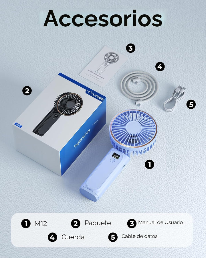TUNISE Ventilador de mano portátil, ventilador portátil recargable,...