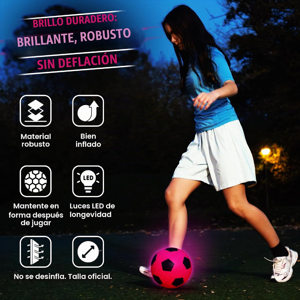 Pelota de fútbol que brilla en la oscuridad | Regalo deportivo para niñas de 6 a 15 años | Pelota LED iluminada con 3 baterías extra y bomba | Baterías preinstaladas | Tamaño 5 | Regalo de diversión