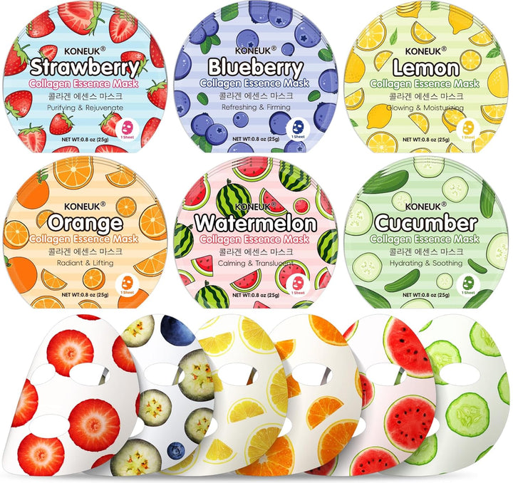 KONEUK Paquete de 18 mascarillas faciales de frutas coloridas para...