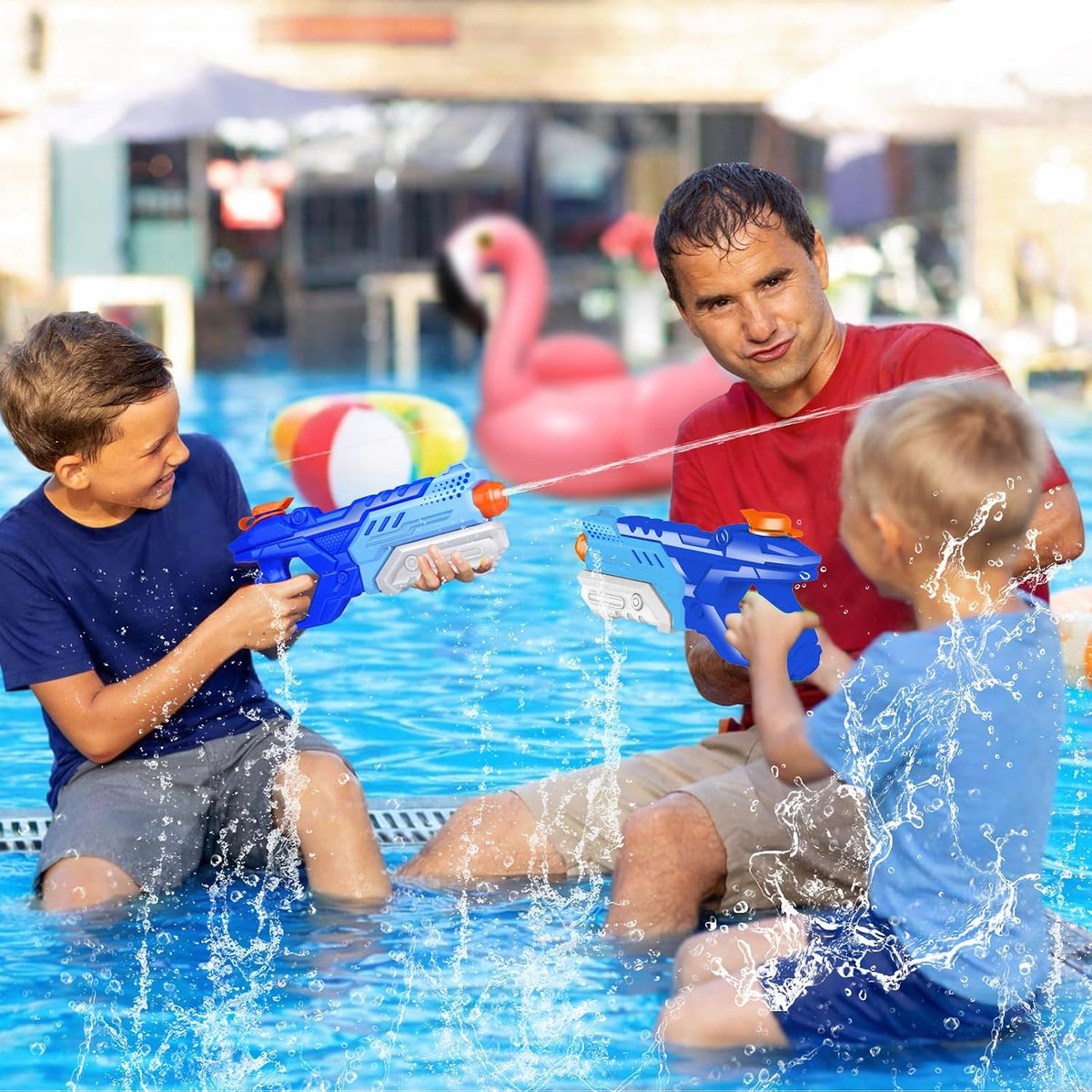 Quanquer Paquete de 3 pistolas de agua para niños y adultos, pistola de juguete de agua de 600 CC súper bláster de largo alcance, alta capacidad, verano, natación, playa, al aire libre, juegos de lucha acuática, juguetes de piscina para niños y niñas (azu