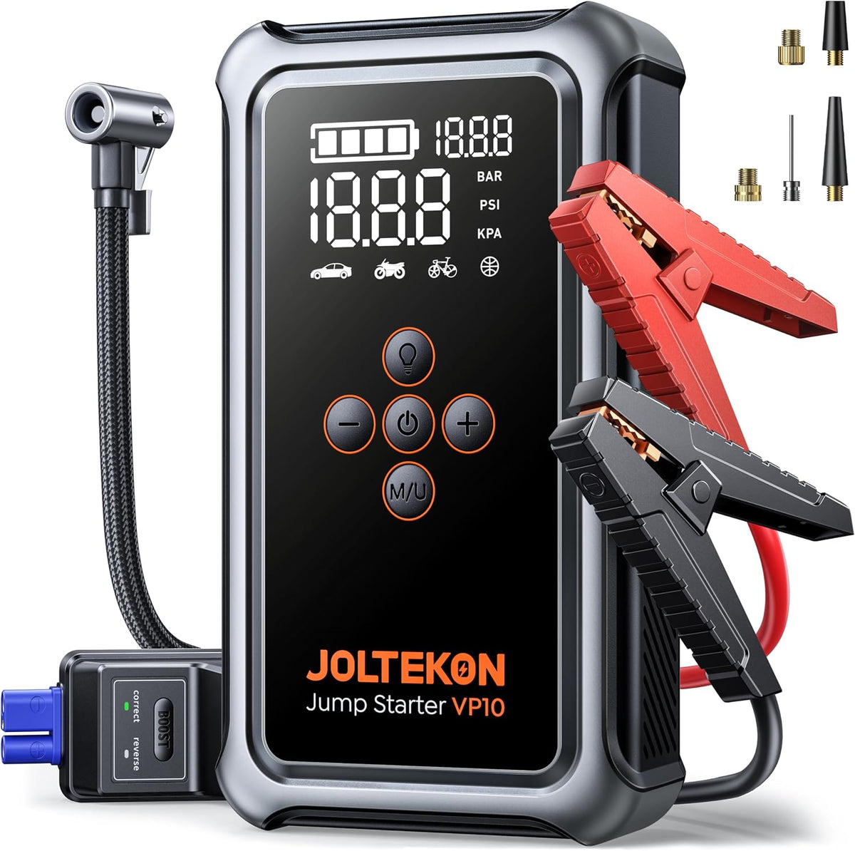 Arrancador de batería de coche con compresor de aire de 6000 A 150 PSI, arrancador de coche portátil (todo gasolina/10L diesel), batería de coche con inflador de neumáticos de apagado