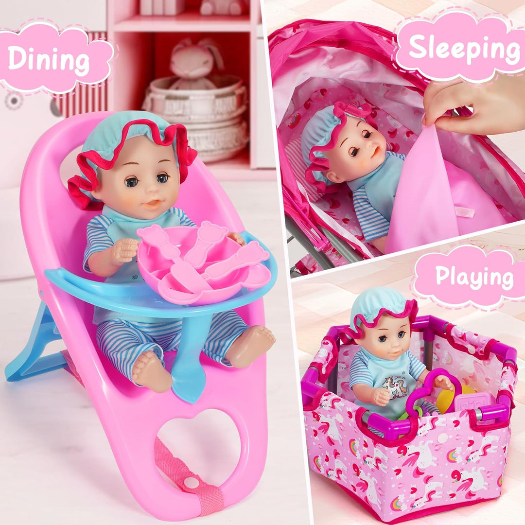 DRAMATION Juego de cochecito de muñeca de unicornio con muñeca de b...