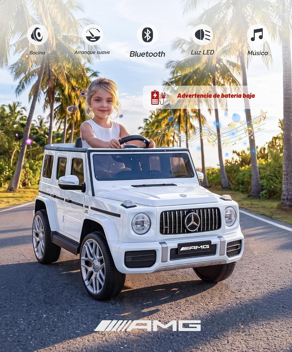 Mercedes-Benz AMG G63 - Coche eléctrico con licencia para niños, auto de paseo con control de padres, auto eléctrico G Wagon para niños, arranque suave, aviso de batería baja, Bluetooth, luces