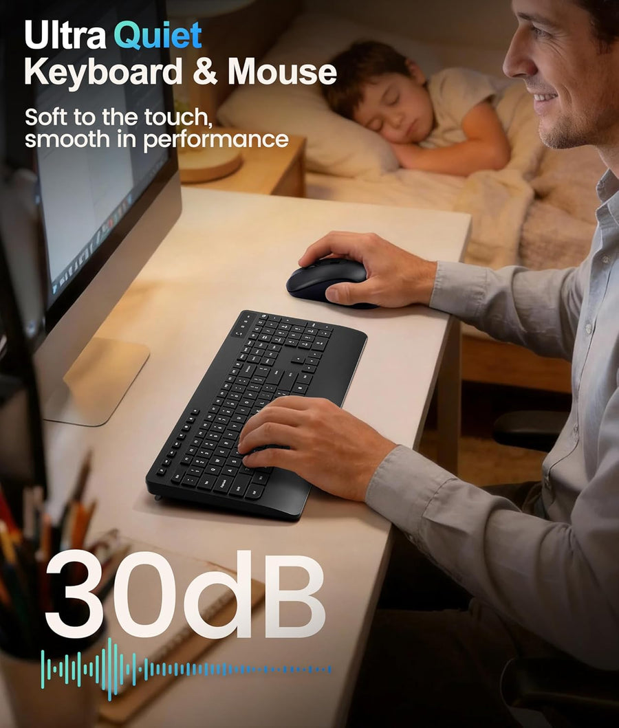Combo silencioso de teclado y mouse inalámbricos: mouse silencioso...