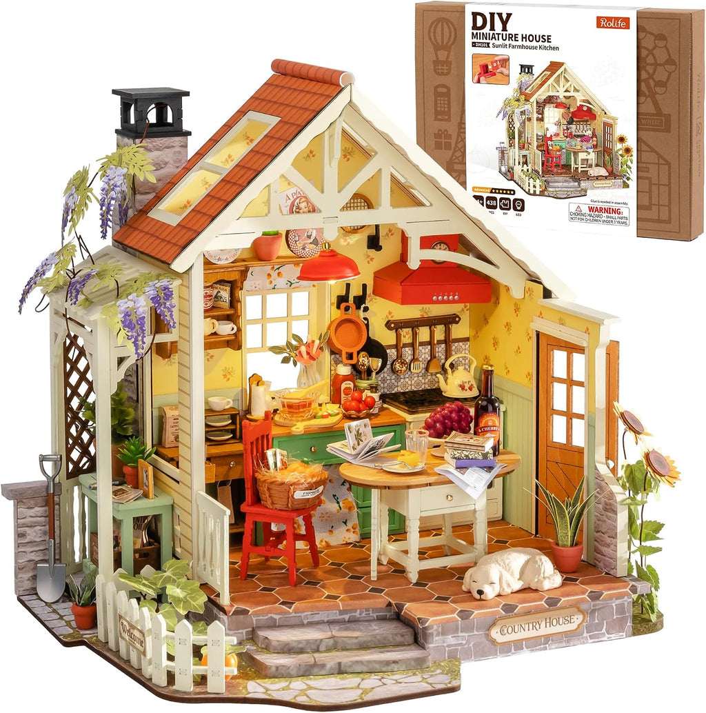 Rolife Kits de casa en miniatura de bricolaje: cocina de granja iluminada