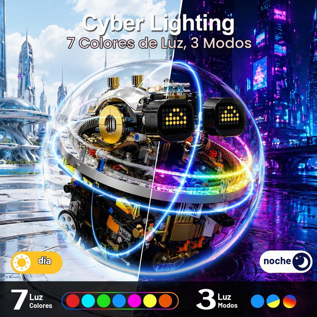 STEM Robot Kit de construcción para niños de 8 a 14 años, 804 piezas de juguete robótico esférico de control remoto y aplicación con expresiones LED y luces Cyberpunk, juego de codificación técnica