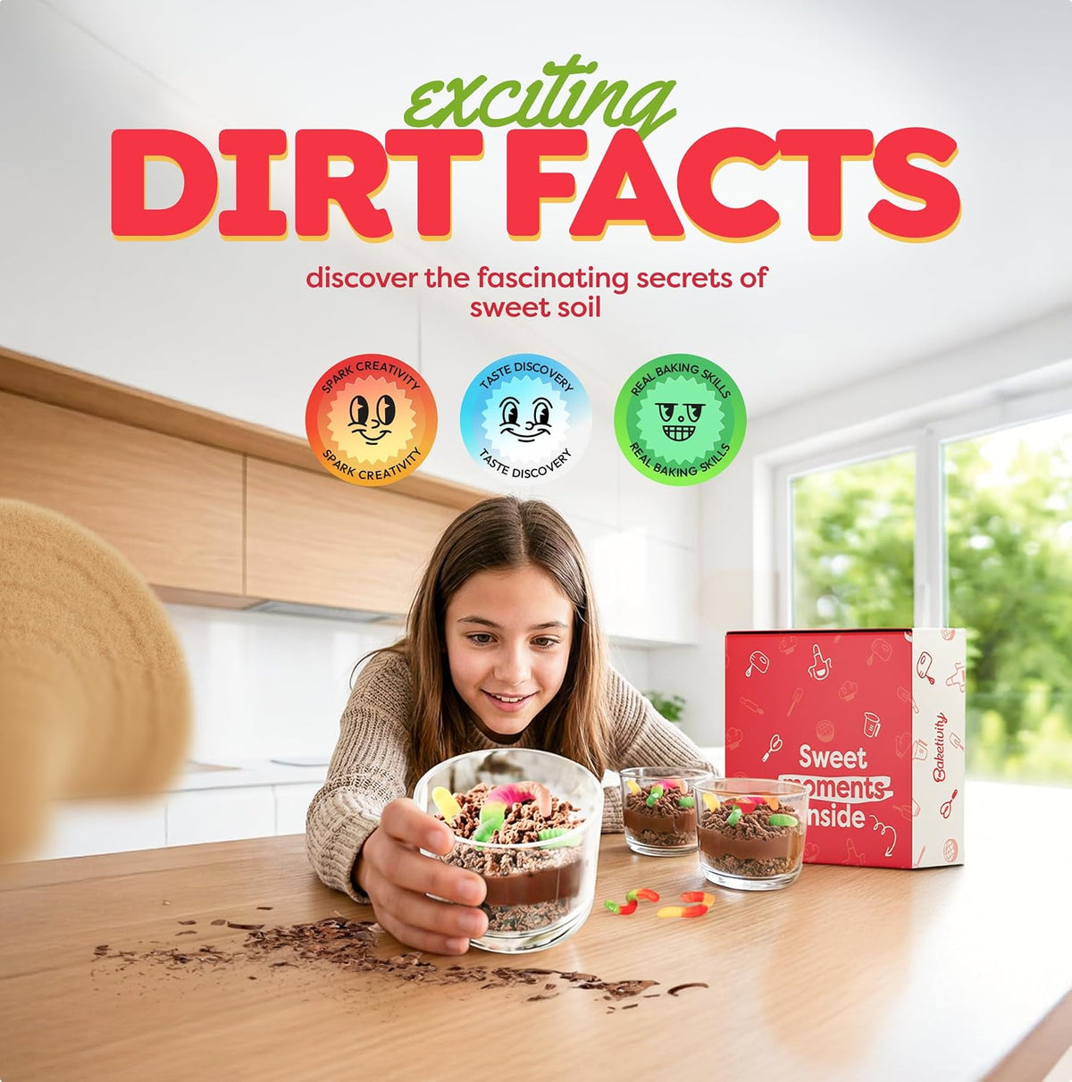 Baketivity Kit de hornear para niños Dirt Pie con ingredientes premedidos