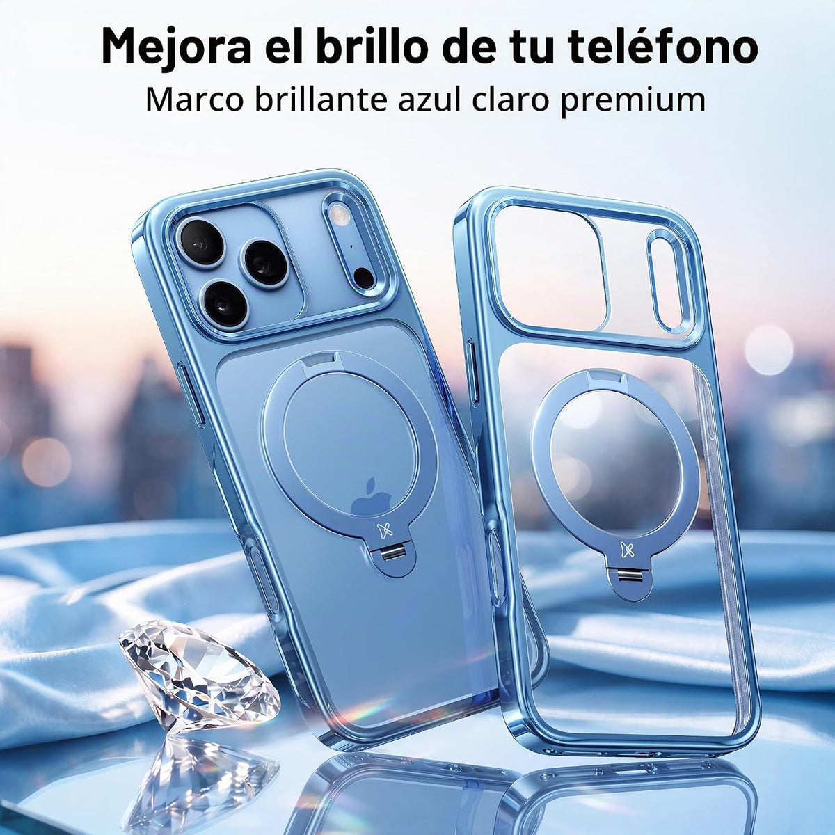 CASEKOO Funda azul glaciar brillante para iPhone 18 Pro, soporte magnético
