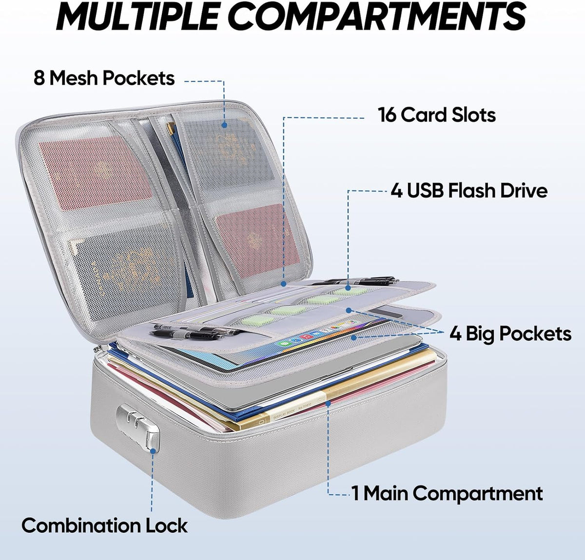 BALEINE Caja de documentos ignífuga con cerradura, bolsa portátil ignífuga para documentos, impermeable, cajas de archivos a prueba de fuego para documentos, caja organizadora de archivos para papeleo