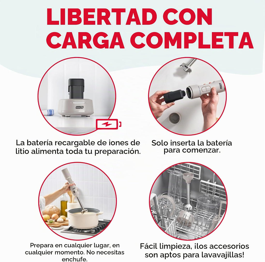 Dash Batidora de inmersión inalámbrica, cuchillas de acero inoxidable, gris