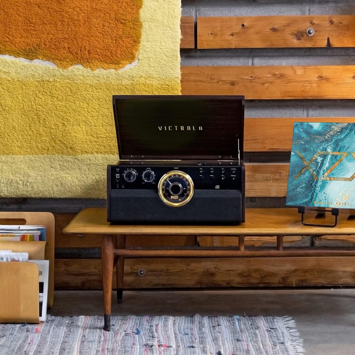 Victrola Metropolitan - Tocadiscos Bluetooth 4 en 1, Radio - Nogal
