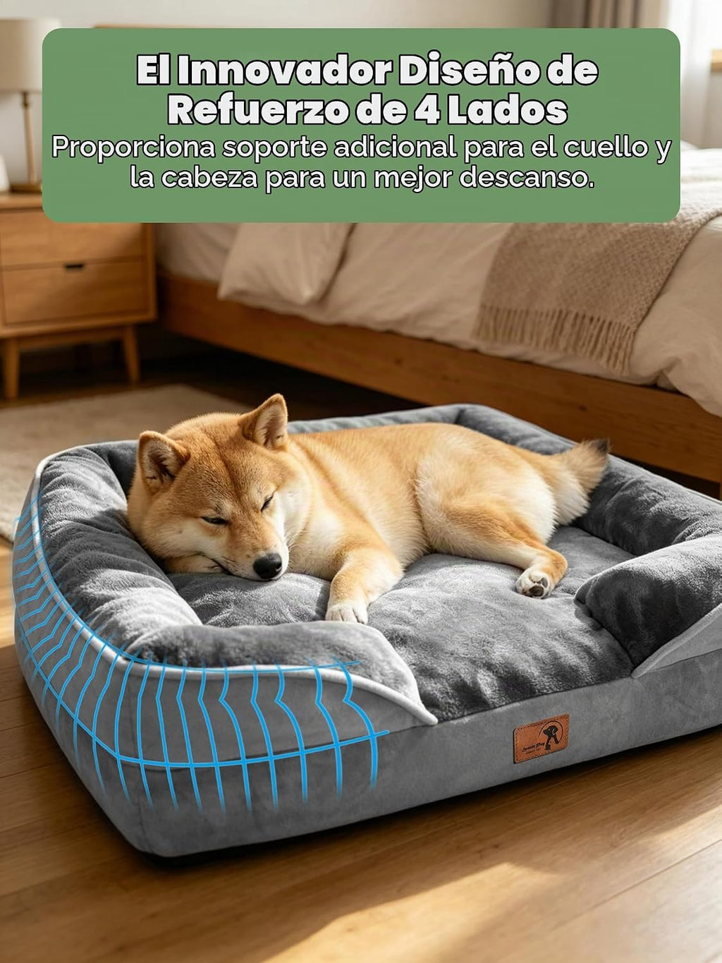 Spotted Play - Cama ortopédica para perros con laterales - Sofás para perros medianos, sofá de espuma de apoyo con funda extraíble y lavable, forro impermeable y fondo antideslizante, gris - M