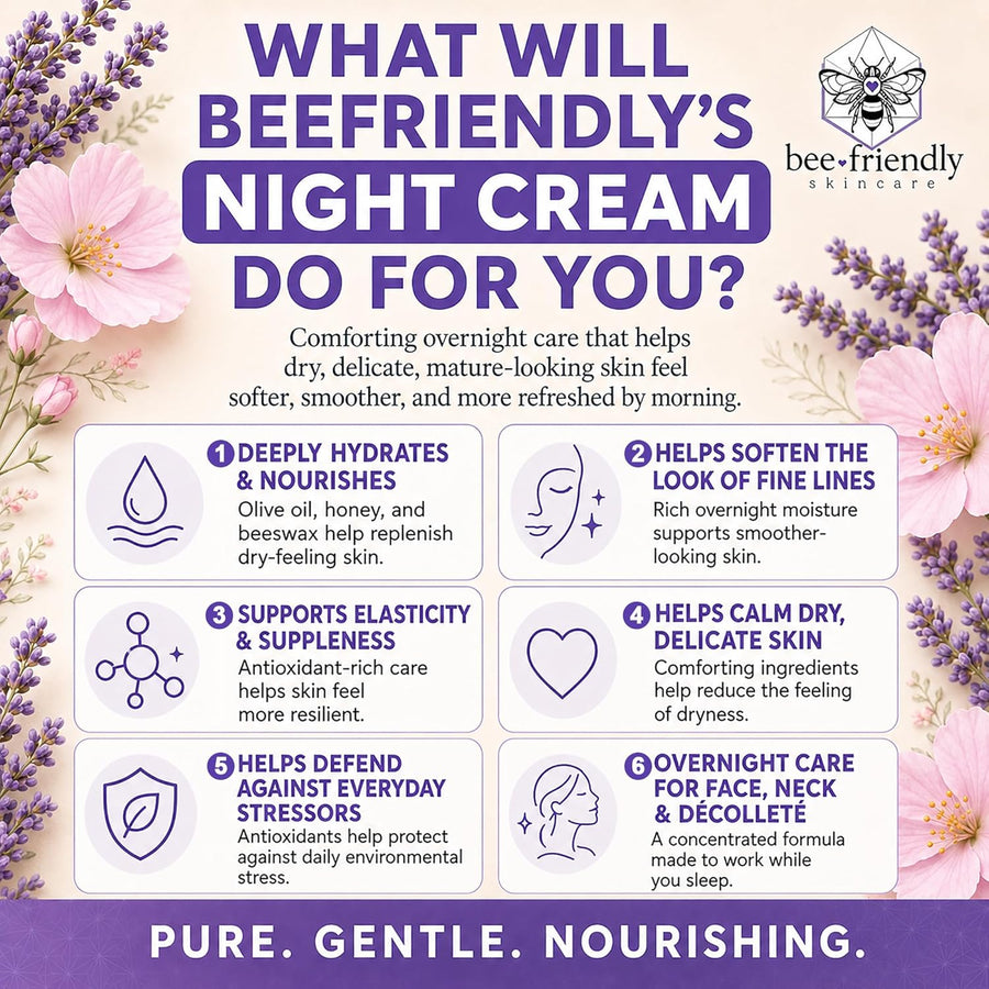 BeeFriendly Crema de noche orgánica, certificada por USDA, hidratan...