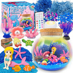 7july Terrario de sirena Kit de manualidades para niños - Luz nocturna LED y control remoto, regalo de cumpleaños de sirena para niñas de 5 6 7 8 9 10 11 12 años