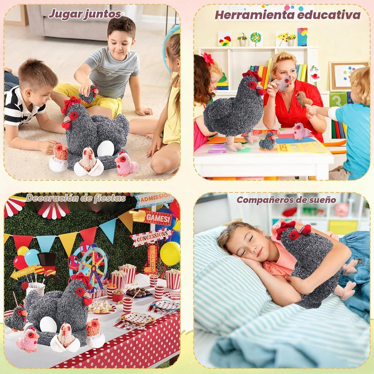 Juego de animales de peluche de pollo 9 en 1, juguete de peluche de pollo con barras, gallina ponedora con cremallera y pollitos de juguete, pollos, huevos y gallinero, juguetes para