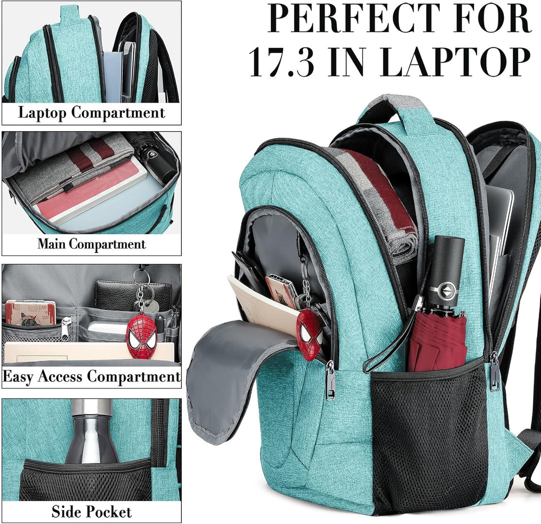 BIKROD Mochila verde azulado para mujeres y hombres, mochilas escol...