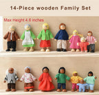 14 figuras de madera de personas de casa de muñecas, muñecas de madera posables para niñas y niños pequeños, juguete de simulación multicultural