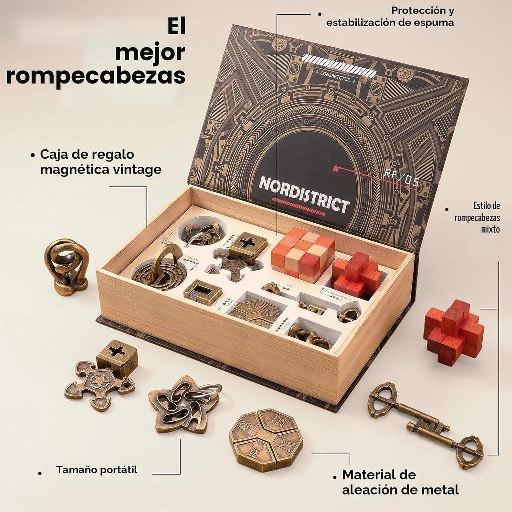 Juego de 9 rompecabezas de metal para el cerebro, rompecabezas de cerebro entrelazado 3D para adultos y adolescentes, juguete de escritorio antiestrés, regalo para aliviar el estrés para cumpleaños, Navidad, vacaciones y fiesta familiar