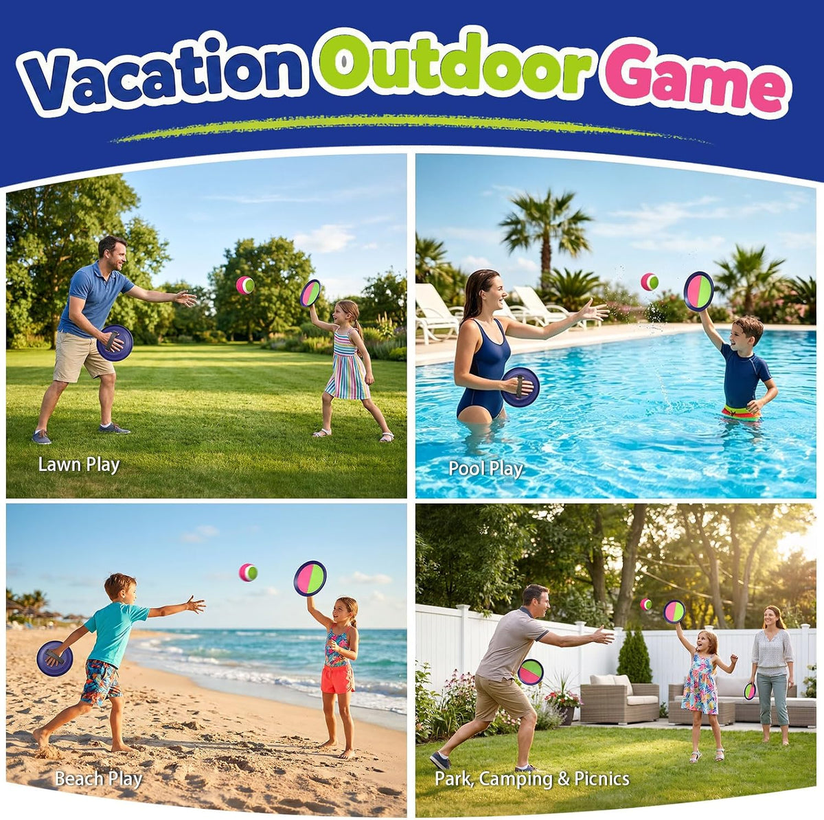 Juego de pelotas para lanzar y atrapar, juego de pelota de remo para niños para jugar al aire libre en el patio trasero