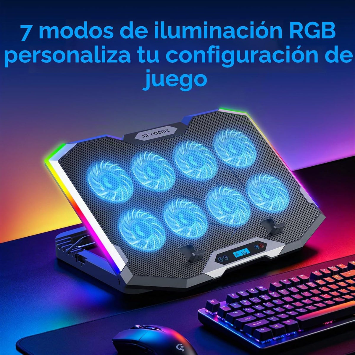 Almohadilla de refrigeración para laptop gaming con 8 ventiladores de refrigeración, almohadilla enfriadora de ventilador para laptop de 15 a 17.3 pulgadas, soporte enfriador para notebook