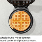 Chefman - Máquina para hacer waffles belgas antidesbordamiento con selector de tono, control de temperatura, foso sin ensuciar, plancha redonda de hierro con placas antiadherentes y mango de tacto