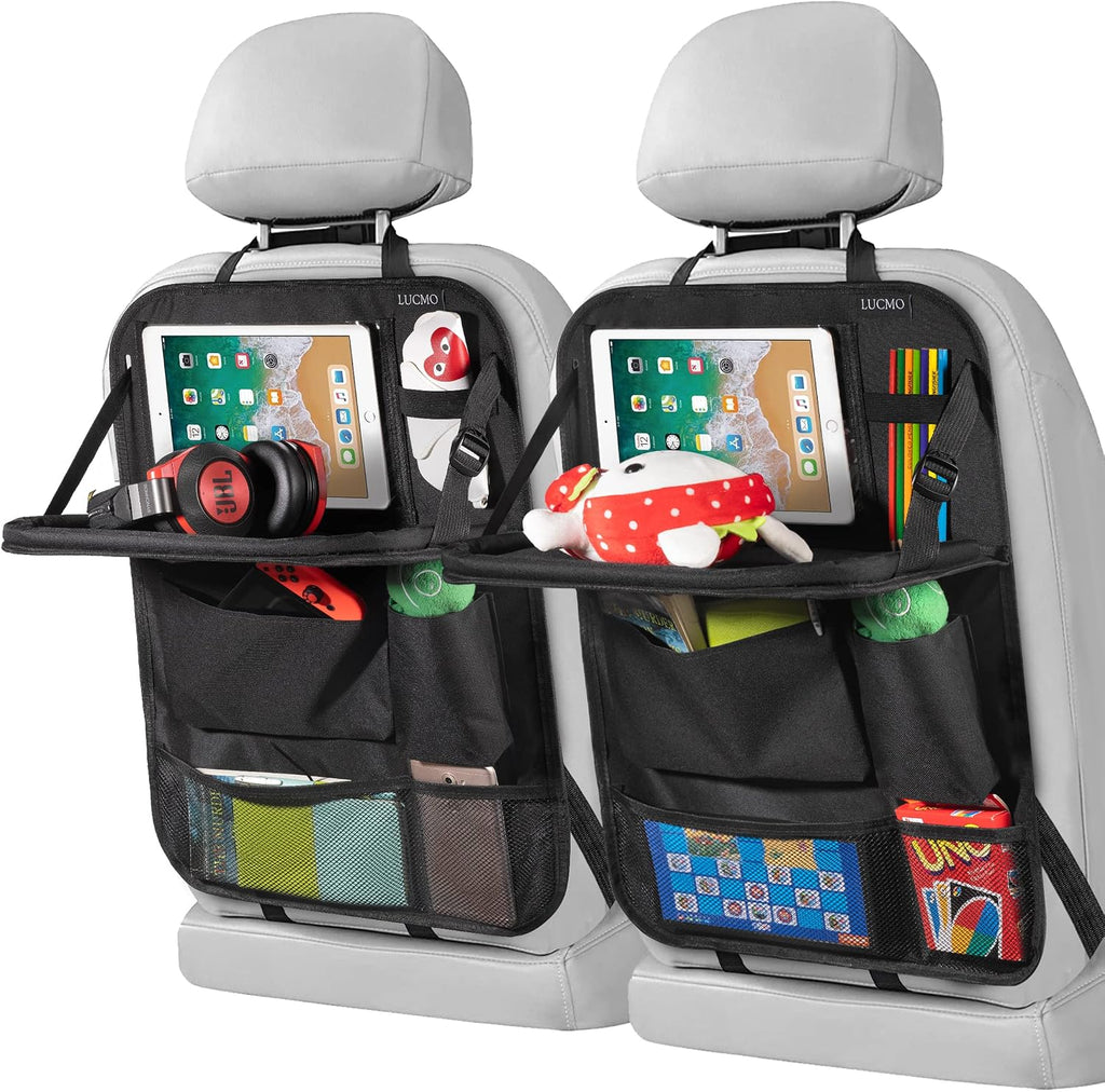 Organizador de asiento trasero de coche con soporte plegable para