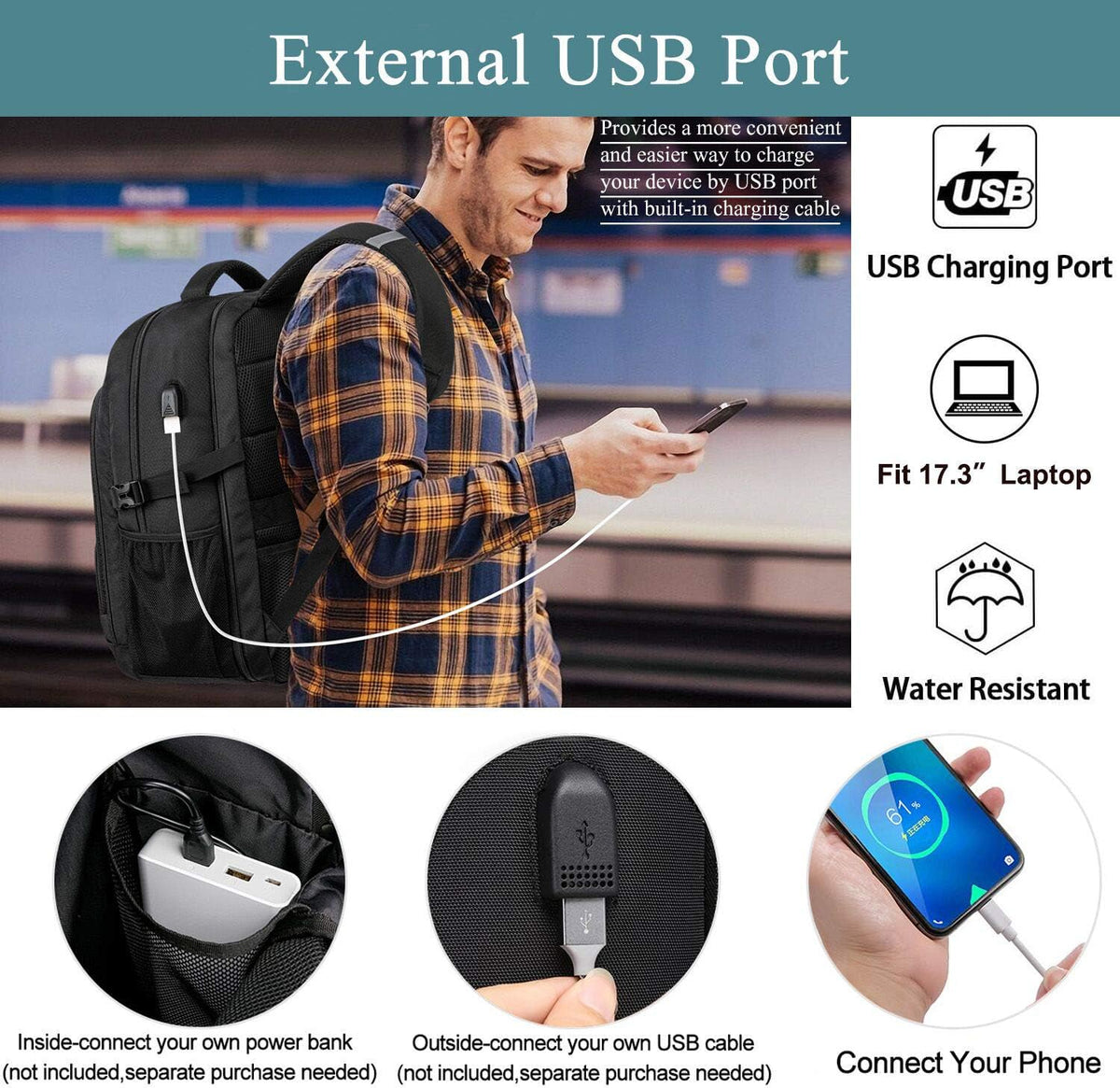 Mochila Extra Grande para Hombres 50L, Resistente al Agua, Mochila...
