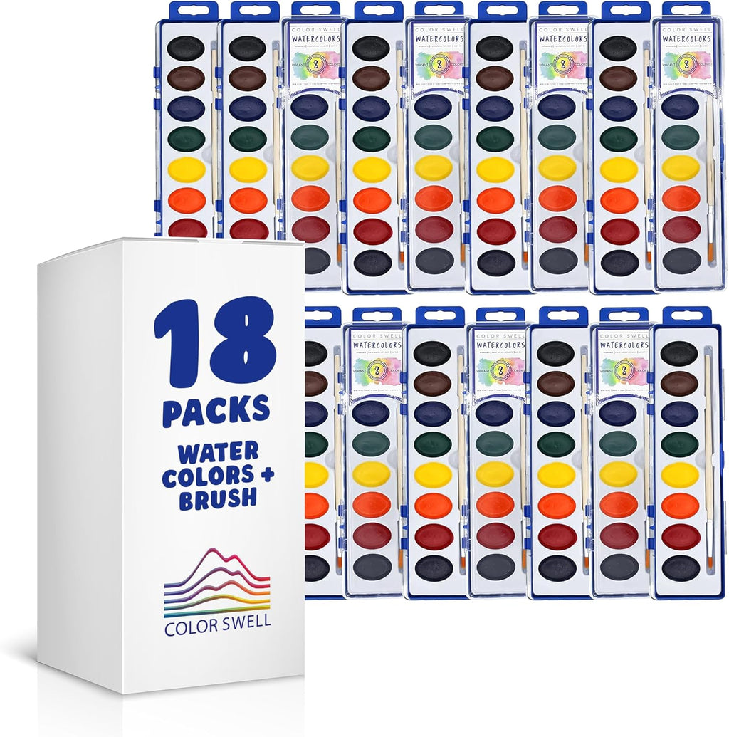Color Swell Acuarelas a granel de 8 colores con pinceles de madera, paquete