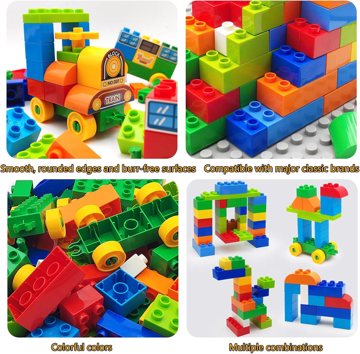 CONVENTEJOY Juego de bloques de construcción clásicos de 150 piezas para niños pequeños de 3 a 6 años, juguete educativo de tren de ladrillos de construcción grandes, juguetes STEM compatibles con las