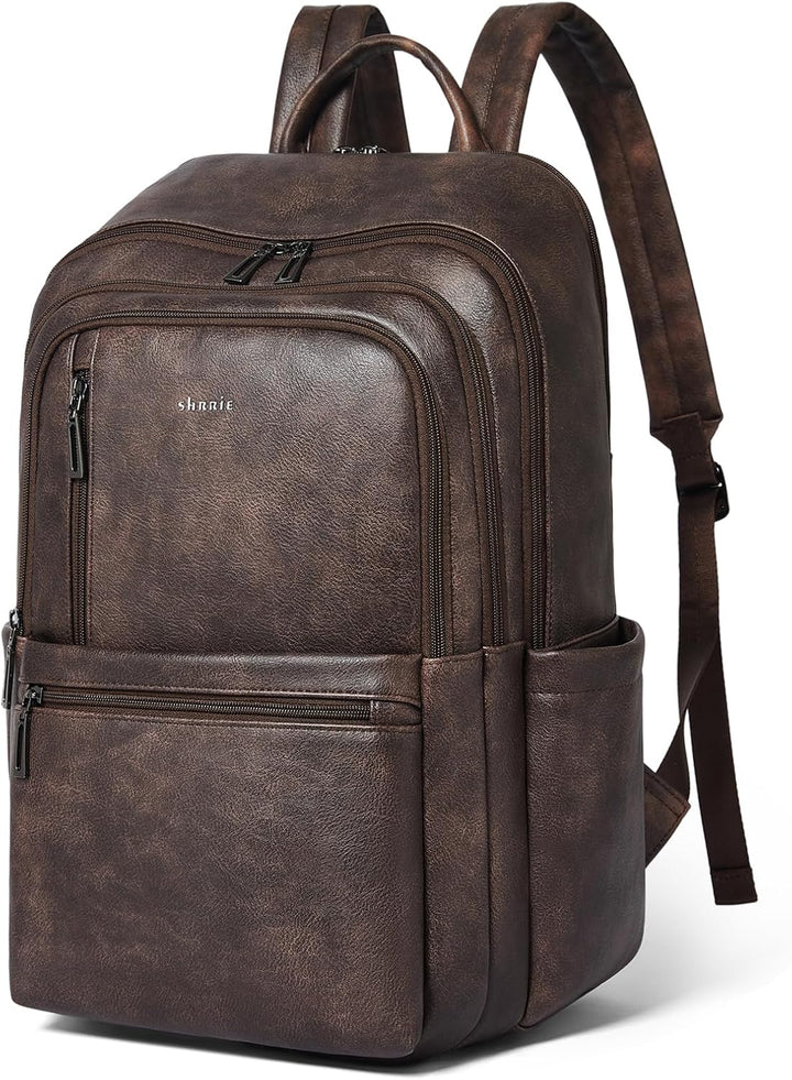 Shrrie Mochila de cuero para laptop de 17 pulgadas para mujer, moch...