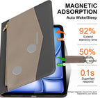 Funda de Cuero para iPad Air 11/10.9 (2020-2025 M3/M2/5ª/4ª Gen) con Bolsillo y Hebilla, Activación/Suspensión Automática, Soporte Ajustable Resistente a Golpes, Gris Oscuro con Gris