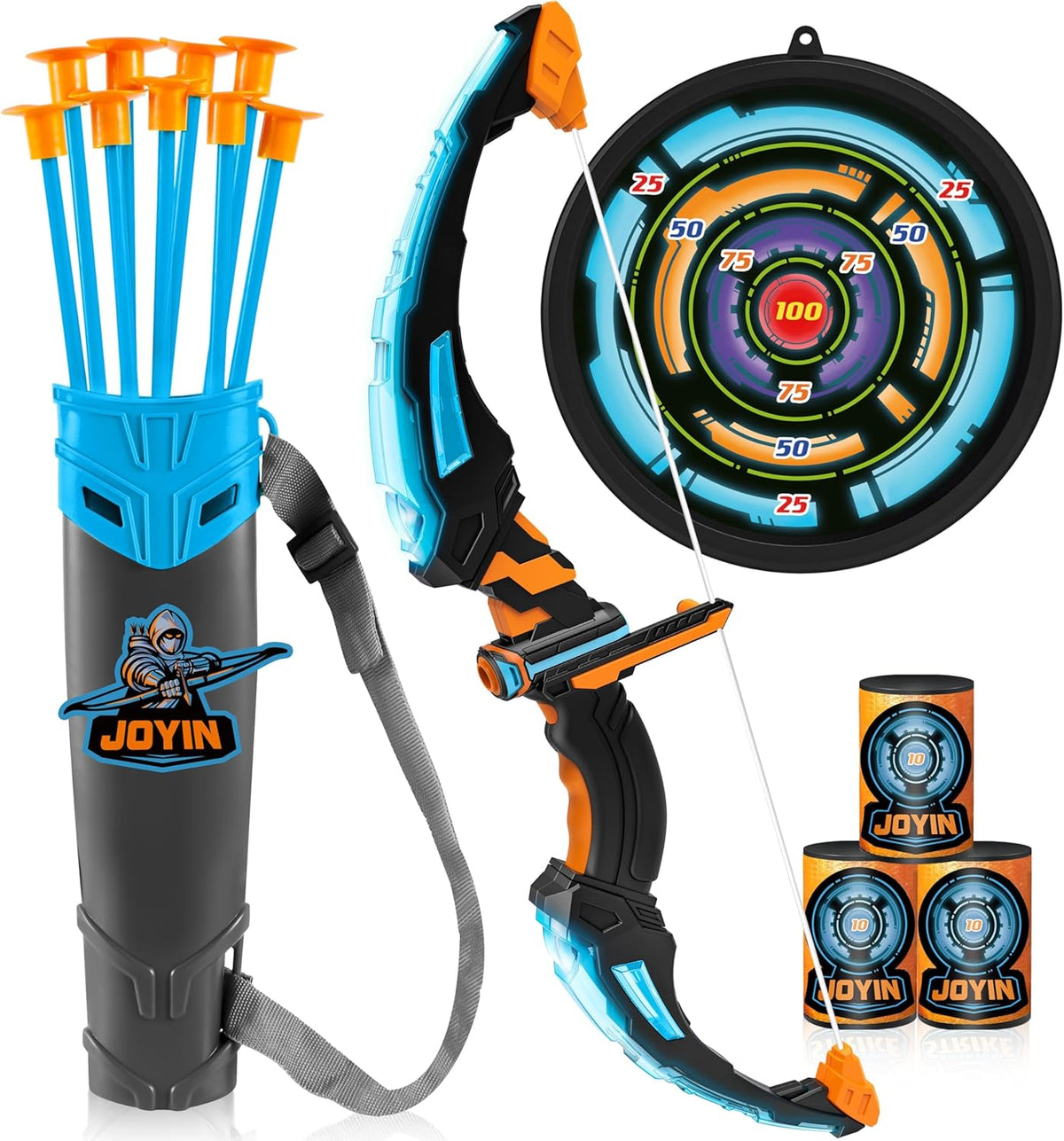 JOYIN - Arco y flecha LED para niños, juego de juguetes de tiro con arco iluminado, Azul marino