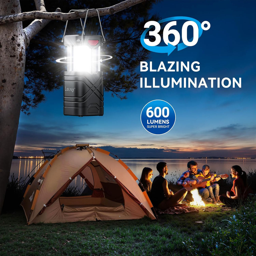 Lámpara LETMY Paquete de 4 linternas de campamento, linternas LED recargables, faroles solares con batería para huracanes con 3 vías de alimentación y cable USB para emergencias, cortes de energía