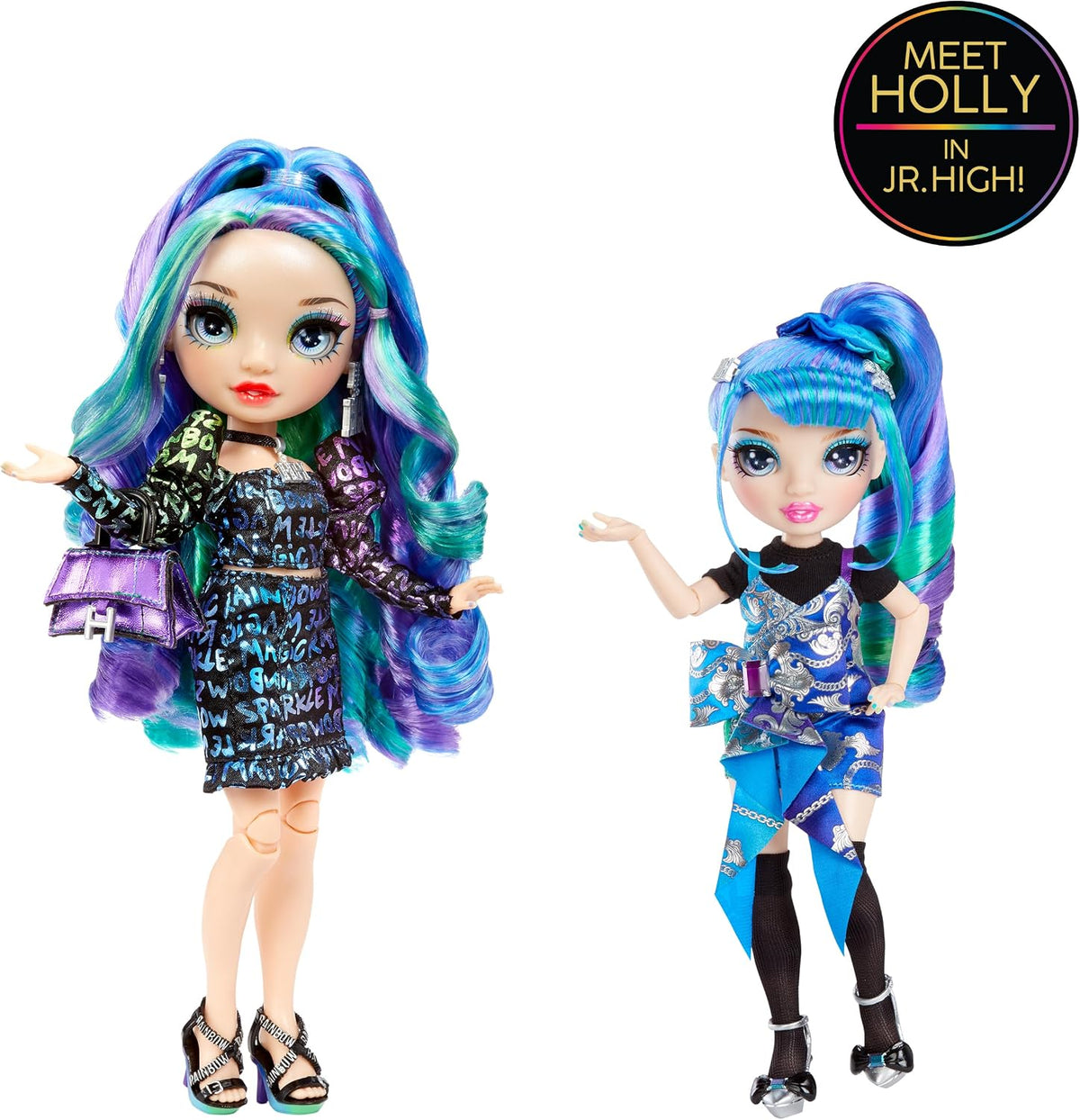 Rainbow High Junior High Edición Especial Holly De'Vious - Muñeca de moda azul y verde de 9 pulgadas con accesorios y mochila suave de apertura/cierre. Gran regalo de juguete para niños de 4 a 12 años