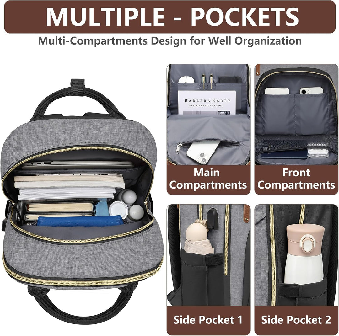 bagswan Mochila para laptop para mujer, 7-negro gris marrón, 15,6 p...