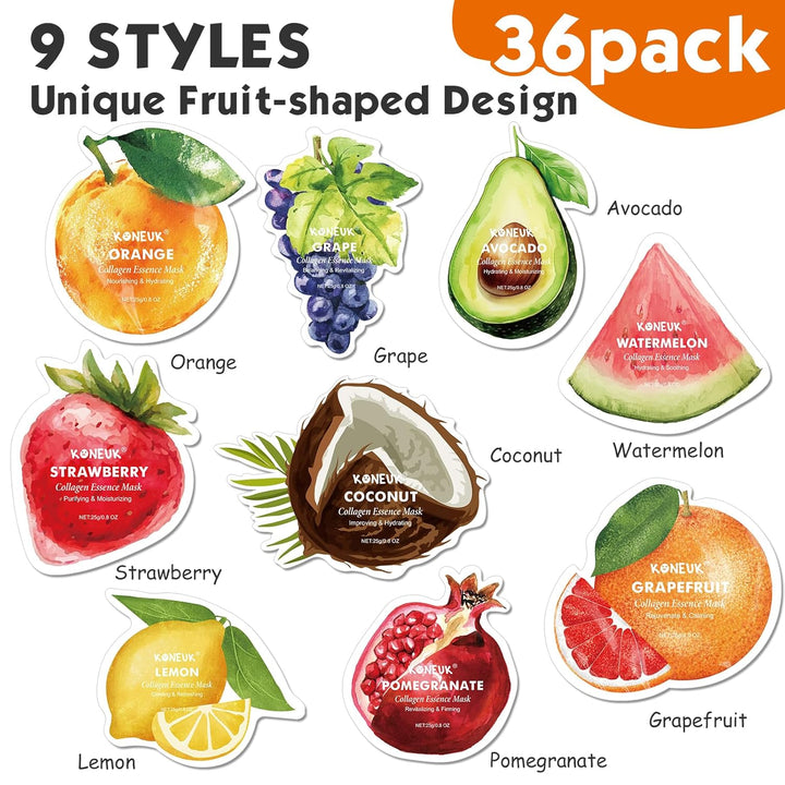KONEUK Paquete de 36 mascarillas faciales en forma de fruta para mu...
