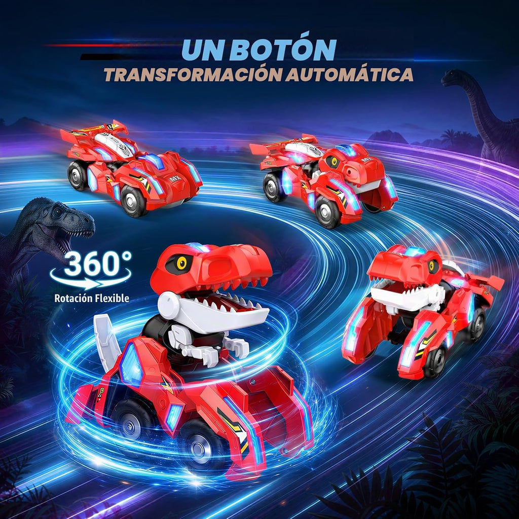 Coche RC transformador de dinosaurios con luces LED, conversión de robot de