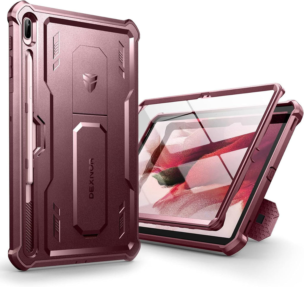 Dexnor Funda para Samsung Galaxy Tab S7 FE de 12.4 pulgadas (2021), [protector de pantalla y soporte integrados] con soporte para bolígrafo, resistente a prueba de golpes, funda protectora de cuerpo completo para Galaxy S7 FE - Rojo