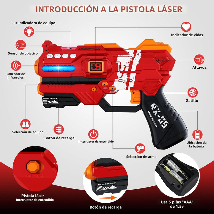 Juego de 4 Pistolas de Laser Tag con Chalecos de Pantalla de Puntua...